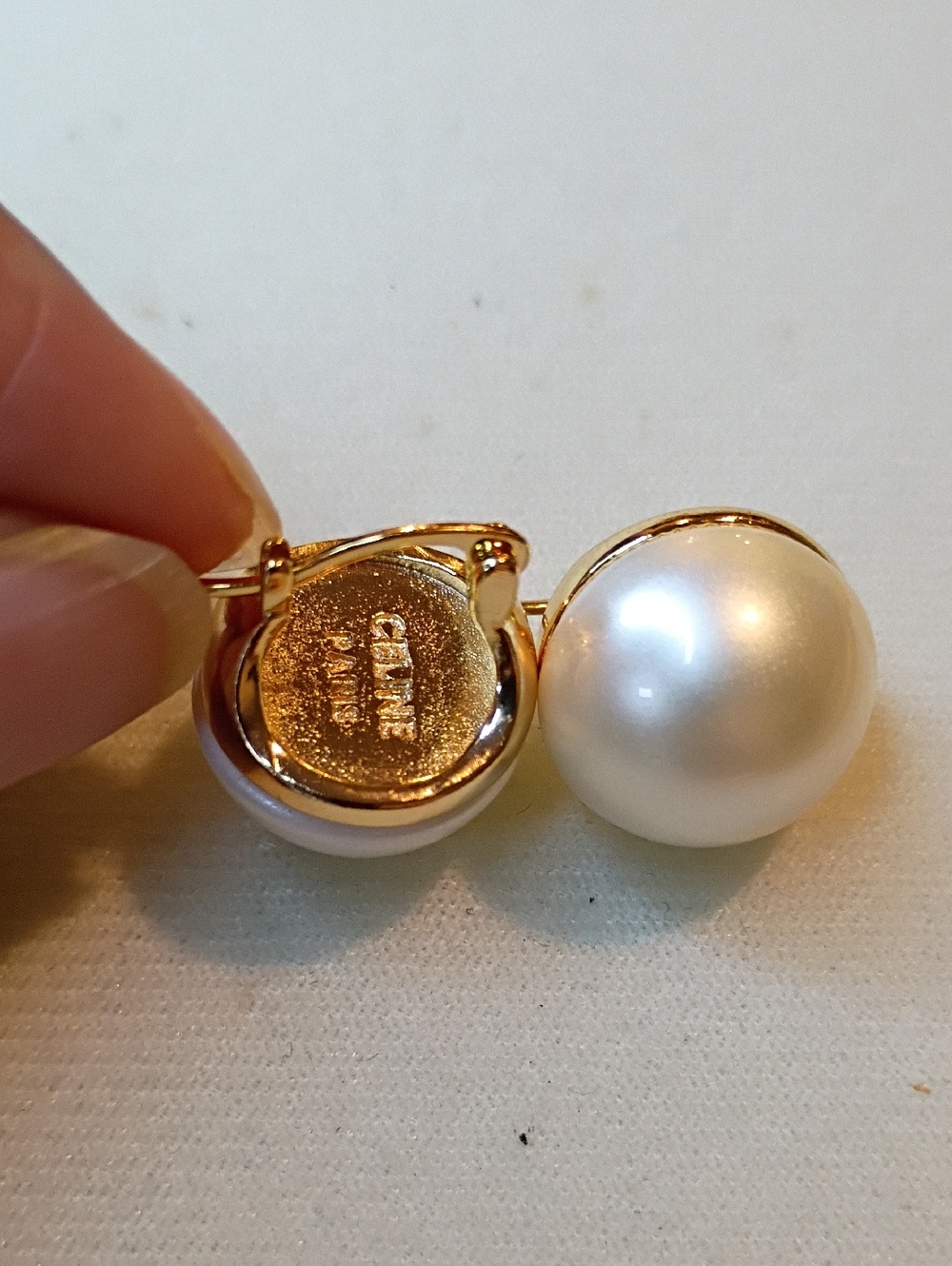 New Classic Faux  Pearl Dome Earrings in Cream with Gold Trim